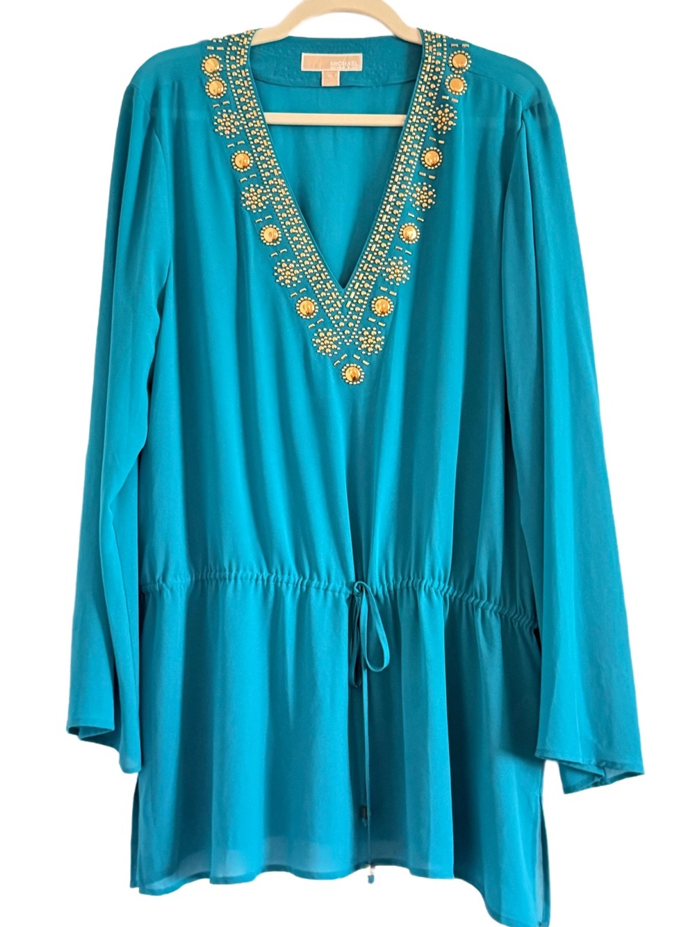 MICHAEL Michael Kors Teal Tunic with Gold Bead Embellishment